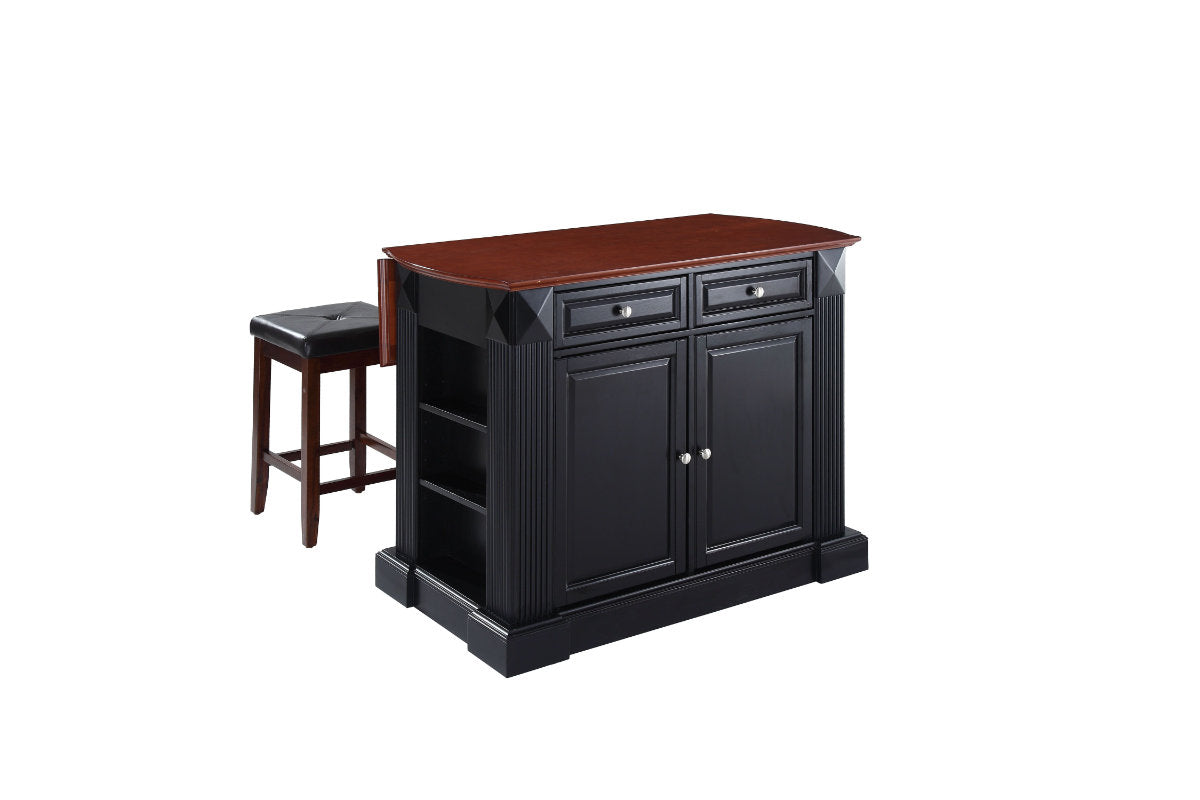 Coventry Drop Leaf Top Kitchen Island W/Uph Square Stools - Black