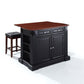 Coventry Drop Leaf Top Kitchen Island W/Uph Square Stools - Black