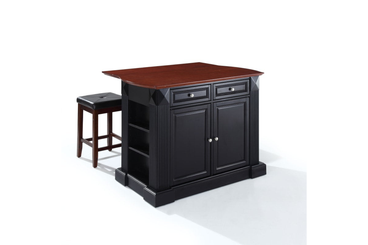 Coventry Drop Leaf Top Kitchen Island W/Uph Square Stools - Black