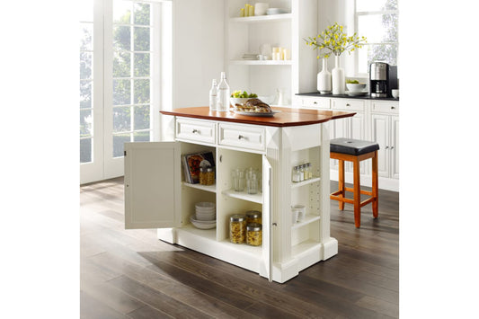 Coventry Drop Leaf Top Kitchen Island W/Uph Square Stools