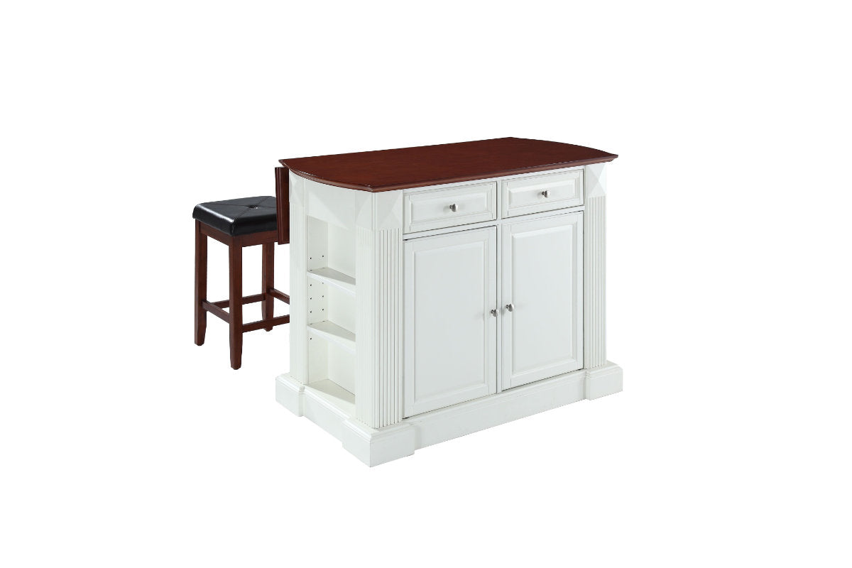 Coventry Drop Leaf Top Kitchen Island W/Uph Square Stools