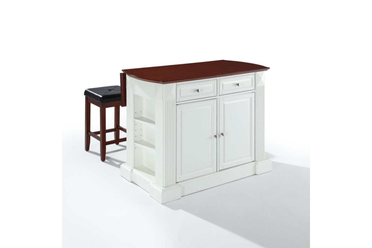 Coventry Drop Leaf Top Kitchen Island W/Uph Square Stools