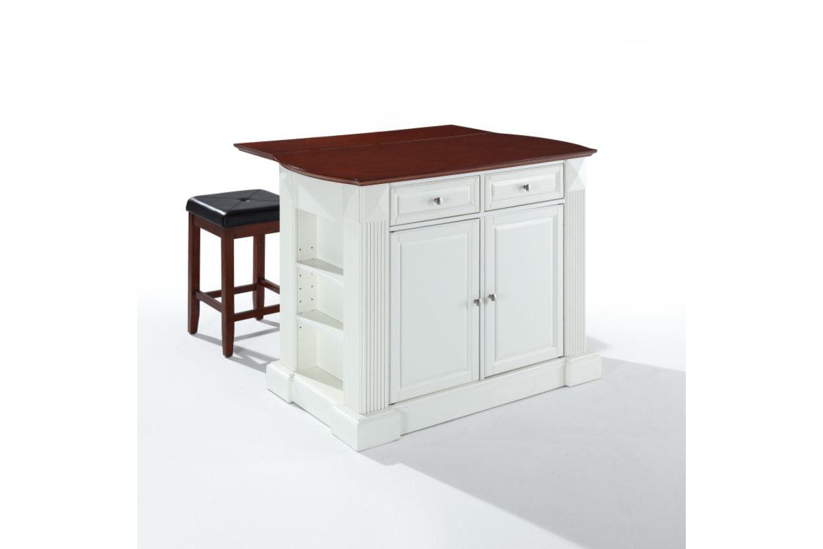 Coventry Drop Leaf Top Kitchen Island W/Uph Square Stools