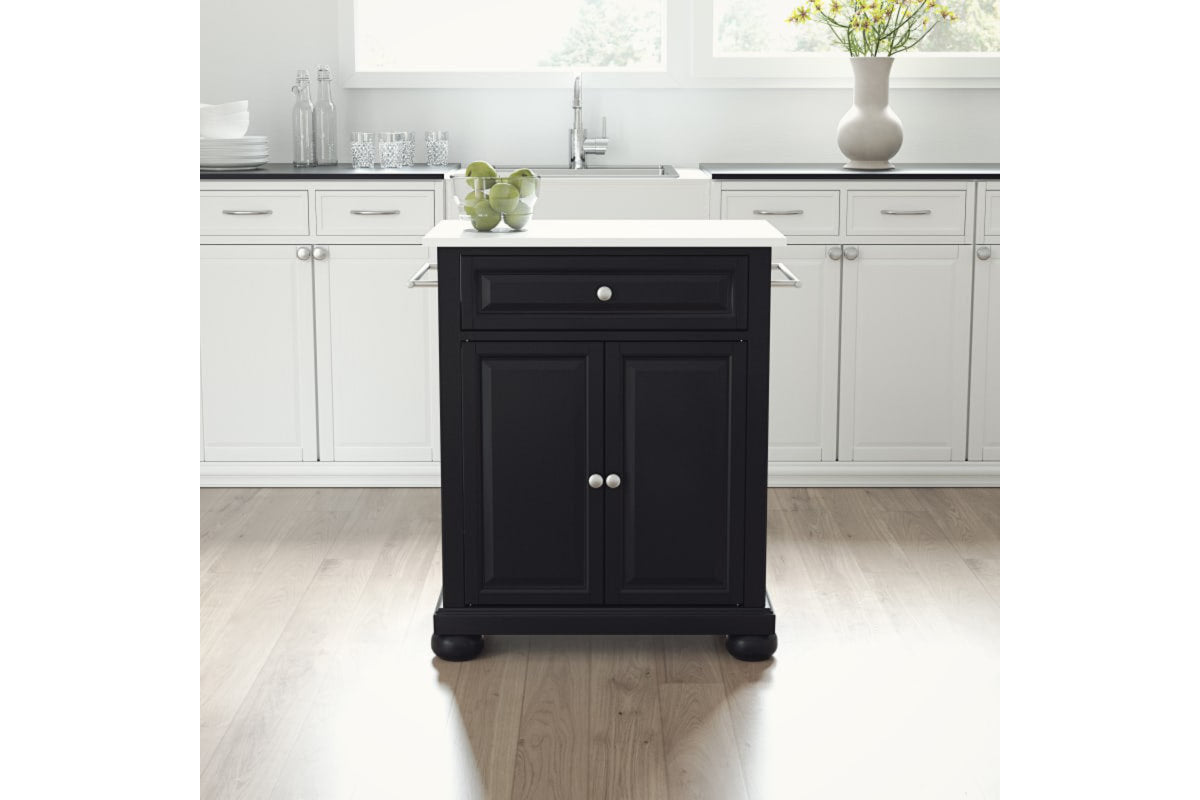 Alexandria Granite Top Portable Kitchen Island/Cart - Black & White Granite