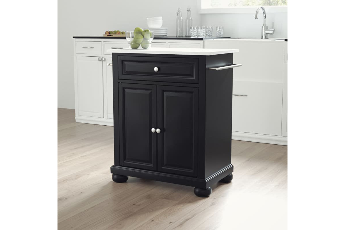 Alexandria Granite Top Portable Kitchen Island/Cart - Black & White Granite