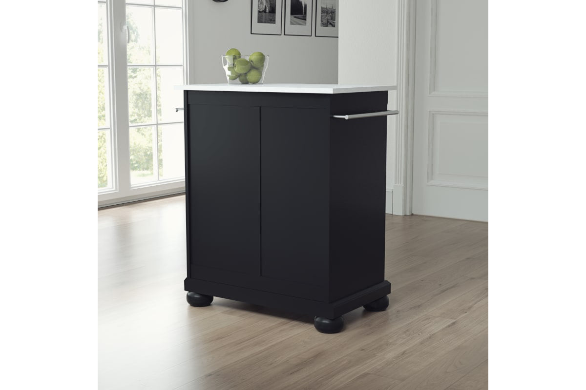 Alexandria Granite Top Portable Kitchen Island/Cart - Black & White Granite