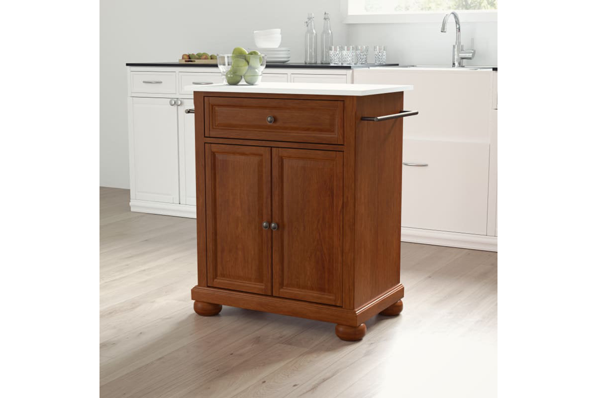 Alexandria Granite Top Portable Kitchen Island/Cart - Cherry & White Granite