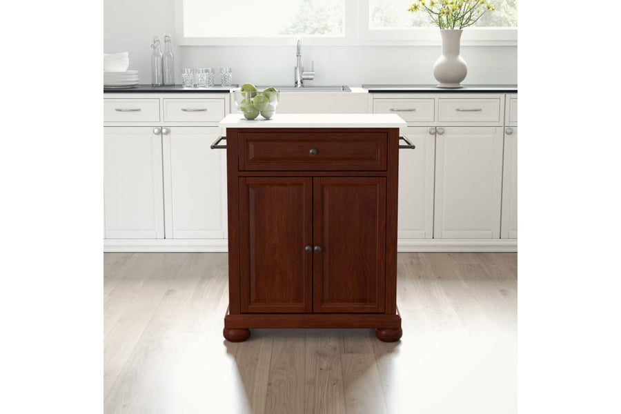 Alexandria Granite Top Portable Kitchen Island/Cart - Mahogany & White Granite