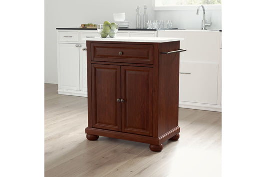 Alexandria Granite Top Portable Kitchen Island/Cart - Mahogany & White Granite