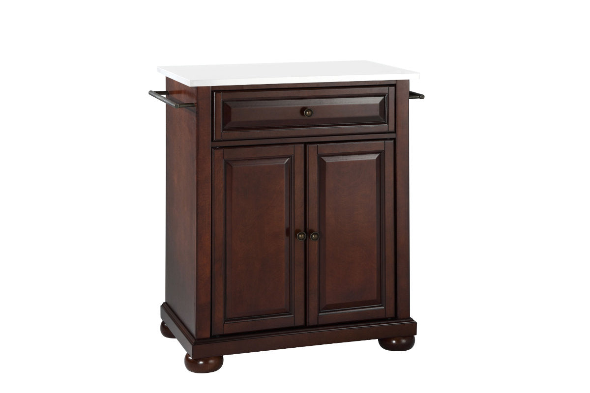 Alexandria Granite Top Portable Kitchen Island/Cart - Mahogany & White Granite