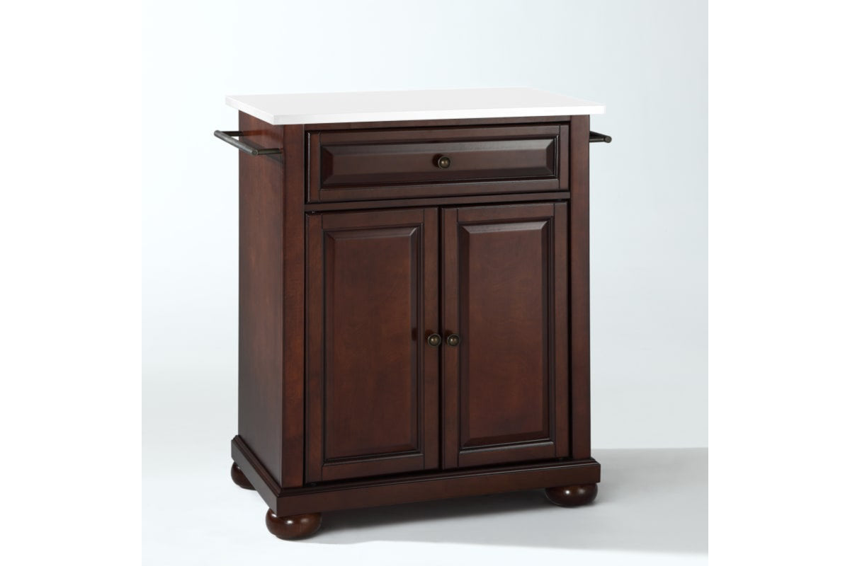 Alexandria Granite Top Portable Kitchen Island/Cart - Mahogany & White Granite