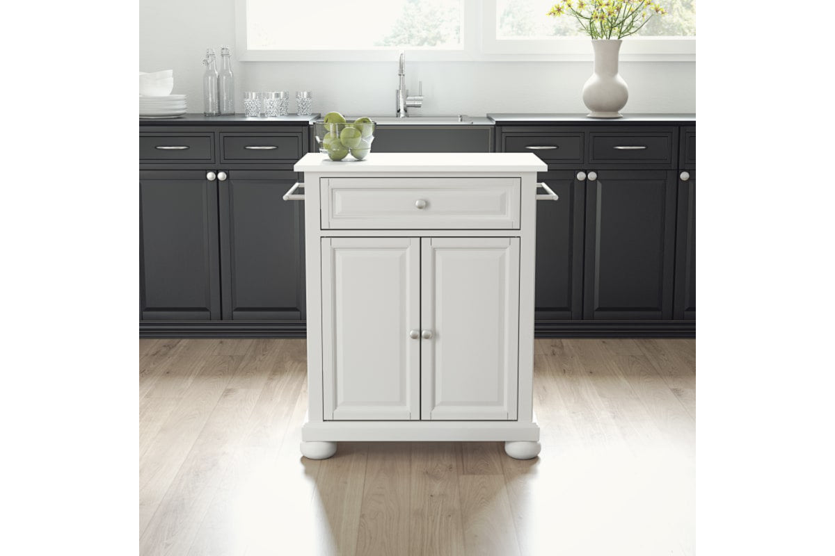 Alexandria Granite Top Portable Kitchen Island/Cart - White & White Granite