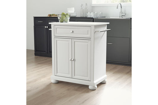 Alexandria Granite Top Portable Kitchen Island/Cart - White & White Granite
