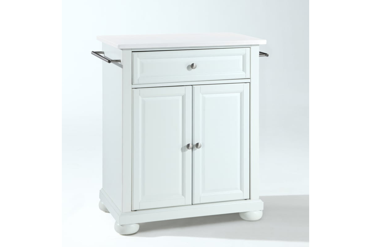 Alexandria Granite Top Portable Kitchen Island/Cart - White & White Granite