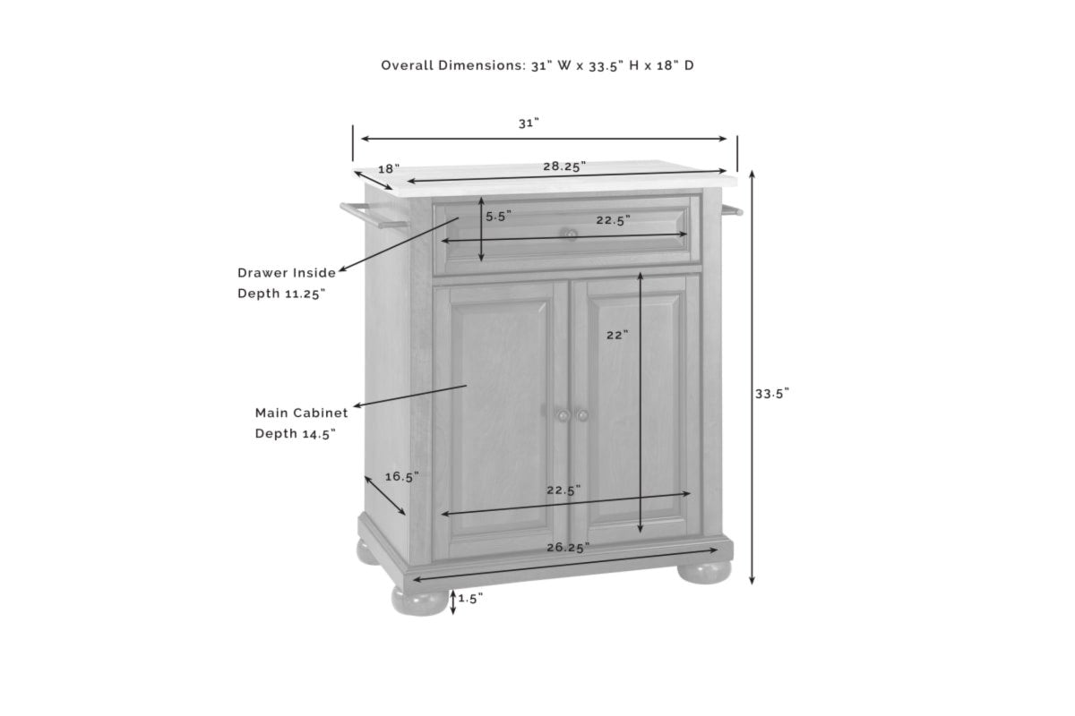 Alexandria Granite Top Portable Kitchen Island/Cart - White & White Granite