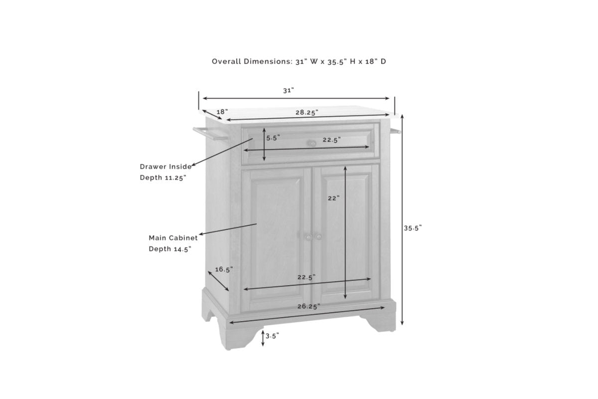 Lafayette Granite Top Portable Kitchen Island/Cart - Black & White Granite