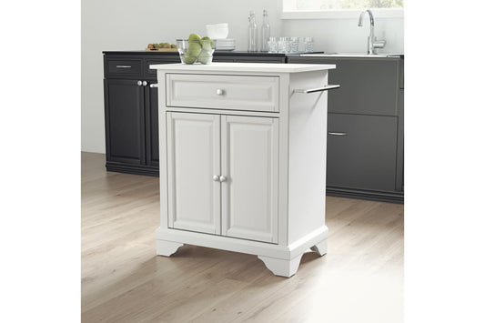 Lafayette Granite Top Portable Kitchen Island/Cart - White & White Granite