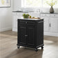 Compact Granite Top Kitchen Cart - Black & White Granite
