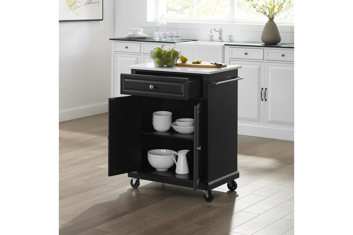 Compact Granite Top Kitchen Cart - Black & White Granite