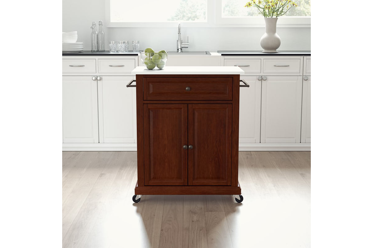 Compact Granite Top Kitchen Cart - Mahogany & White Granite