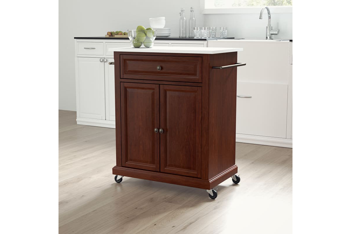 Compact Granite Top Kitchen Cart - Mahogany & White Granite