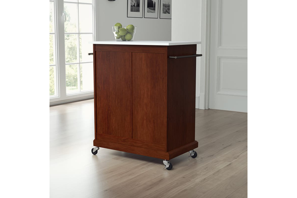 Compact Granite Top Kitchen Cart - Mahogany & White Granite