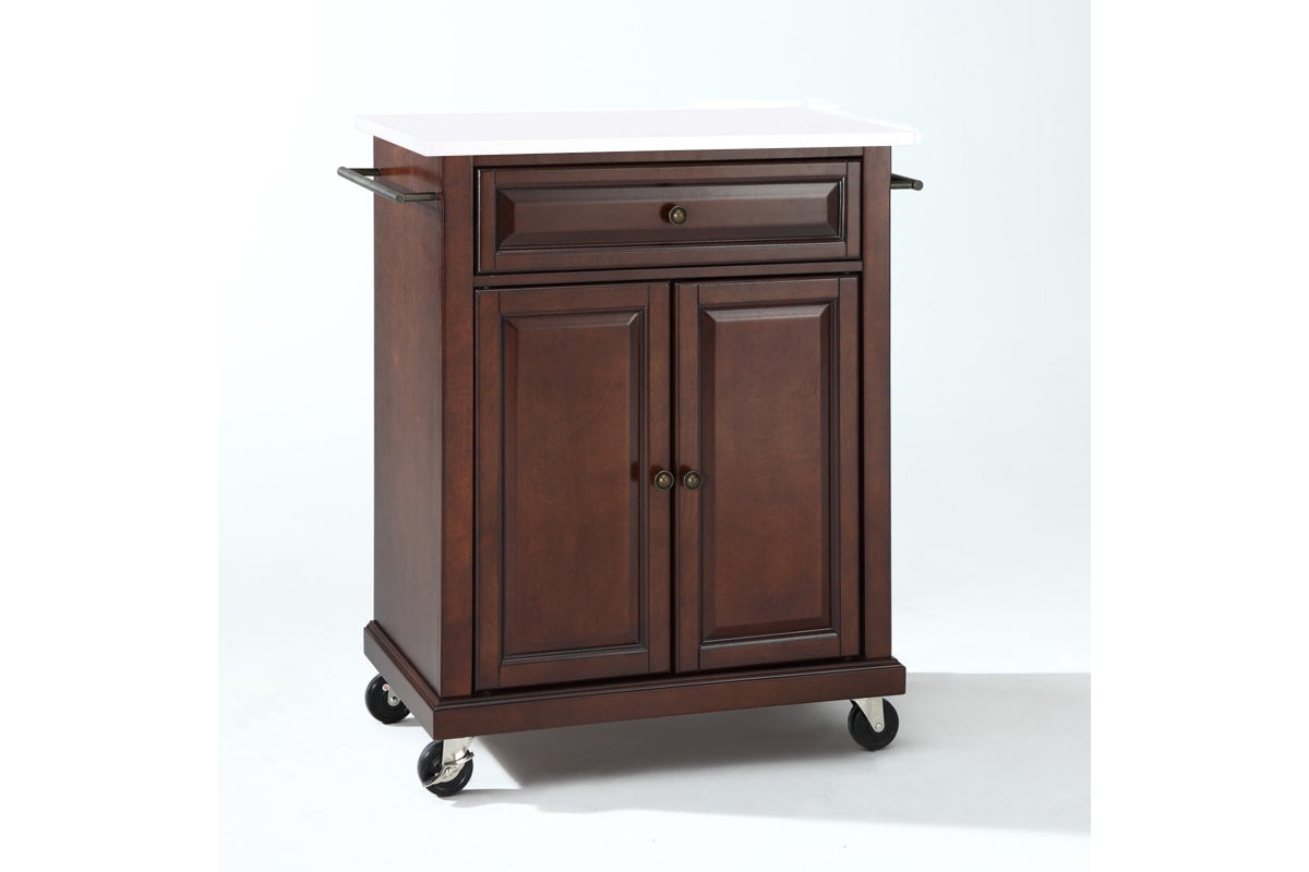 Compact Granite Top Kitchen Cart - Mahogany & White Granite