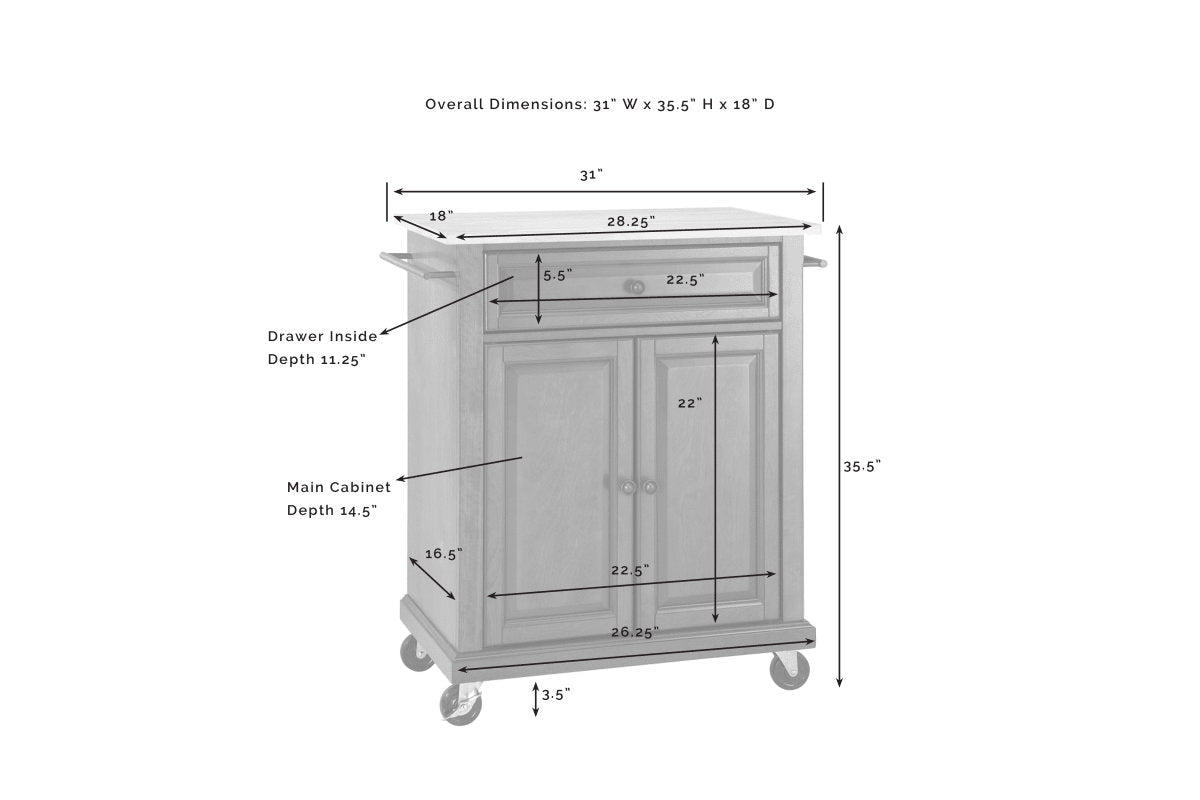 Compact Granite Top Kitchen Cart - Mahogany & White Granite