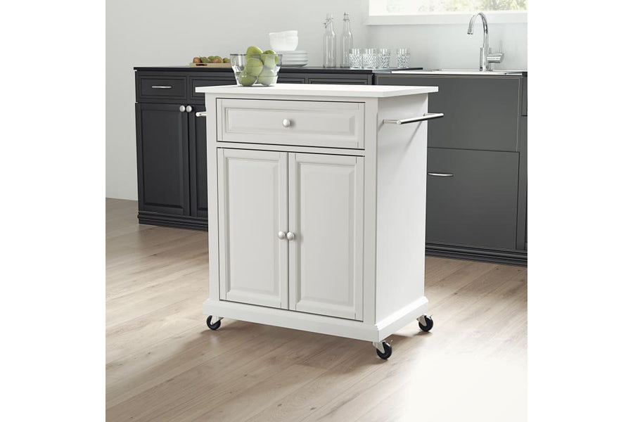 Compact Granite Top Kitchen Cart - White & White Granite