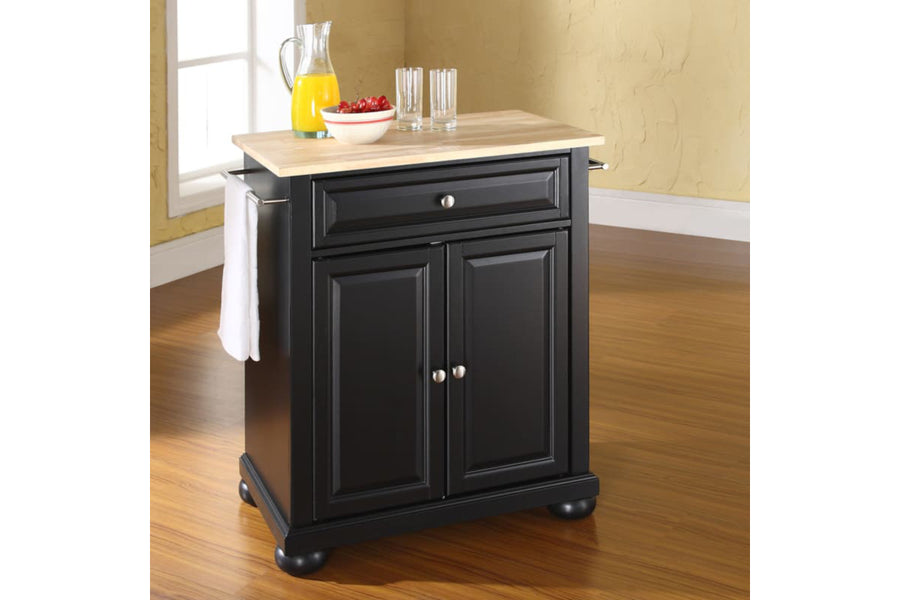 Alexandria Wood Top Portable Kitchen Island/Cart - Black & Natural