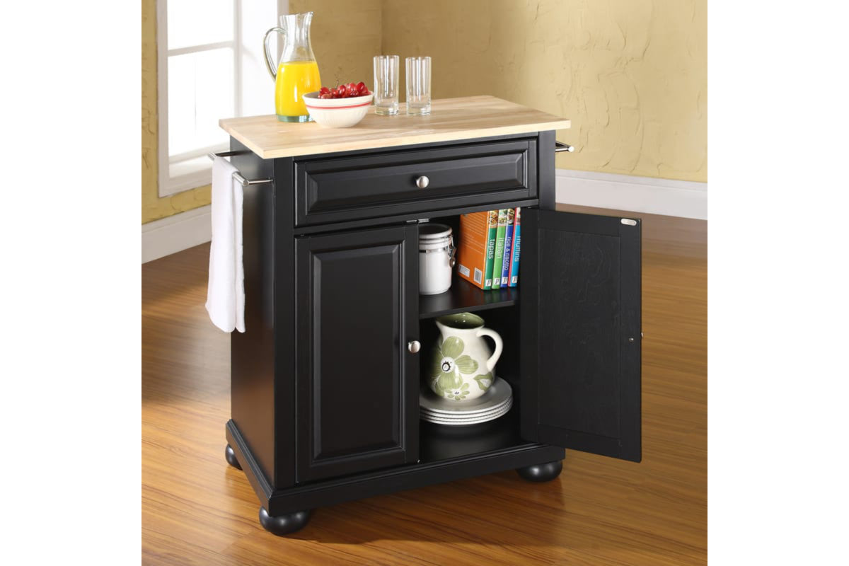 Alexandria Wood Top Portable Kitchen Island/Cart - Black & Natural