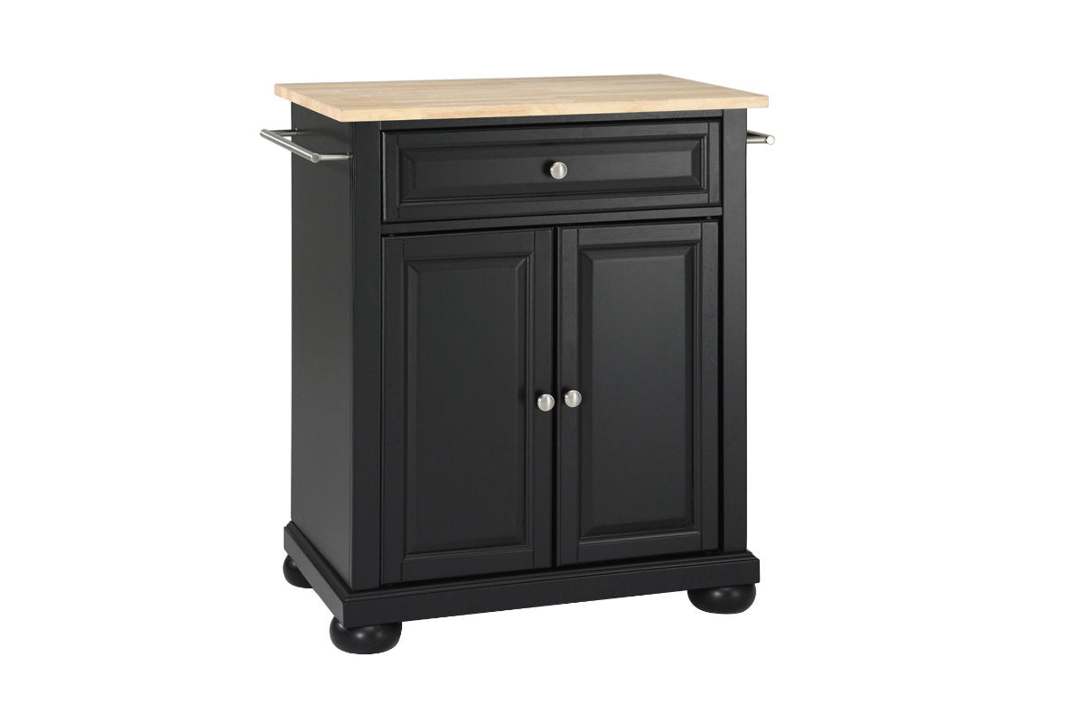 Alexandria Wood Top Portable Kitchen Island/Cart - Black & Natural