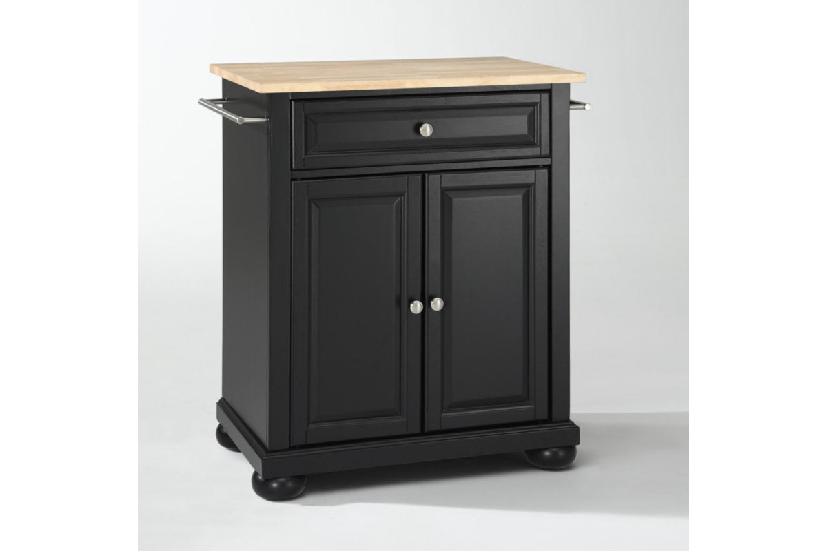 Alexandria Wood Top Portable Kitchen Island/Cart - Black & Natural