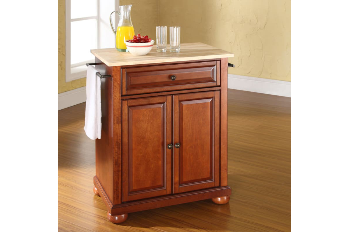 Alexandria Wood Top Portable Kitchen Island/Cart - Cherry & Natural