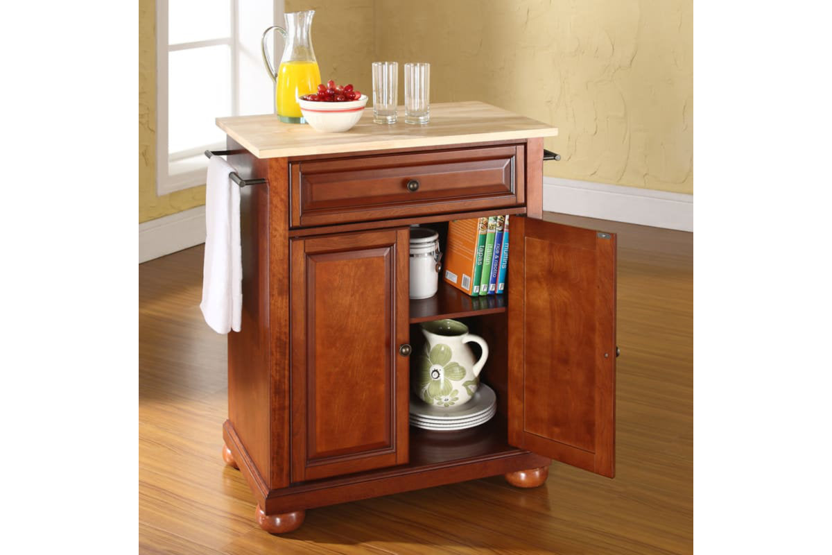 Alexandria Wood Top Portable Kitchen Island/Cart - Cherry & Natural