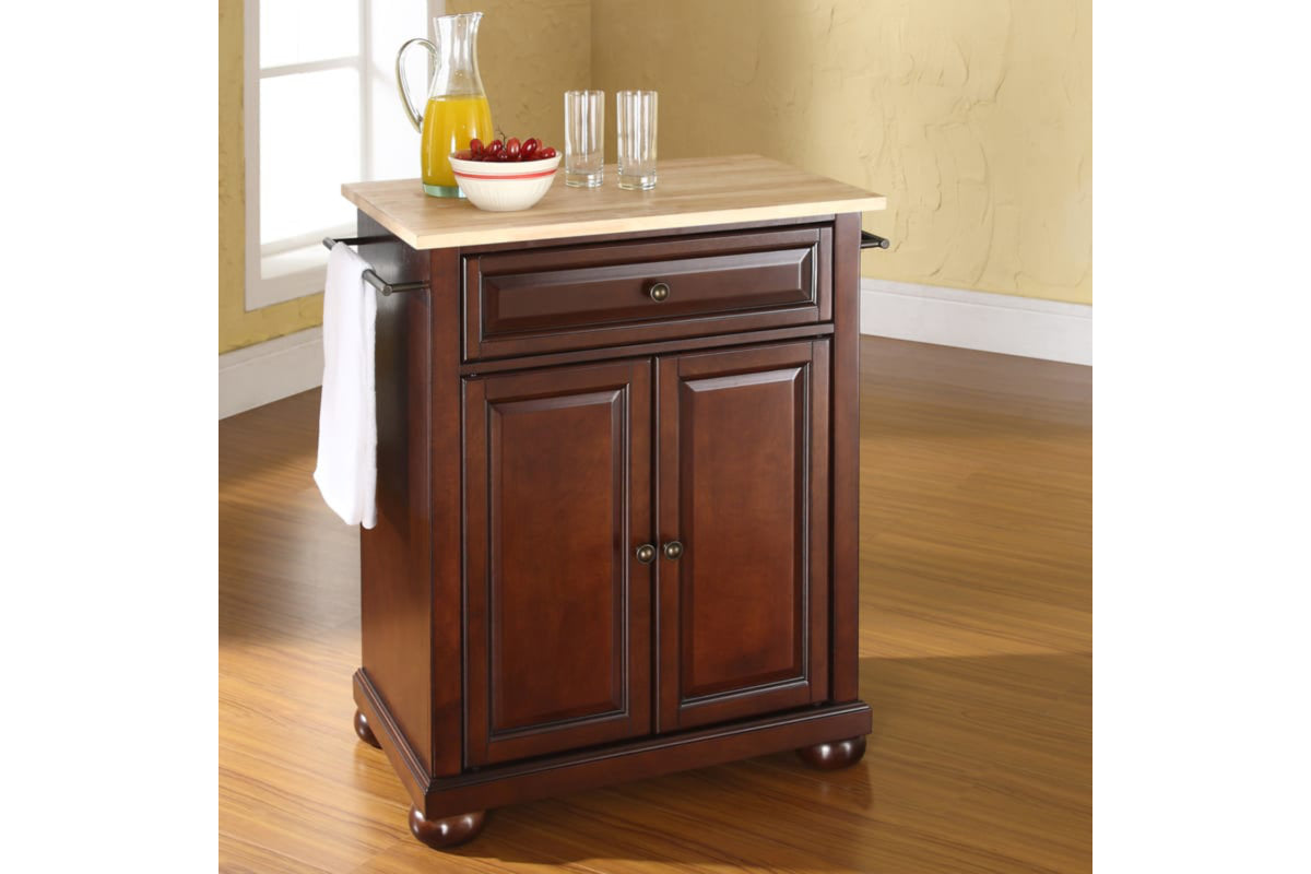 Alexandria Wood Top Portable Kitchen Island/Cart - Mahogany & Natural