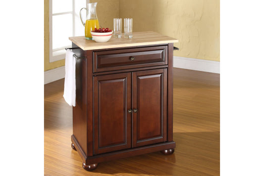 Alexandria Wood Top Portable Kitchen Island/Cart - Mahogany & Natural