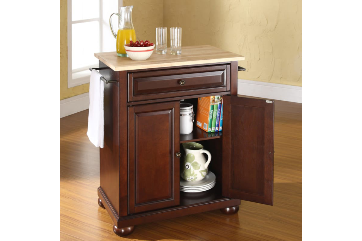 Alexandria Wood Top Portable Kitchen Island/Cart - Mahogany & Natural