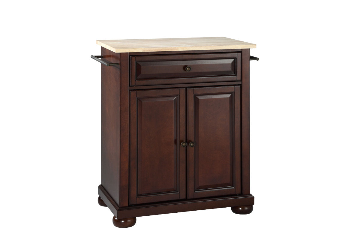 Alexandria Wood Top Portable Kitchen Island/Cart - Mahogany & Natural