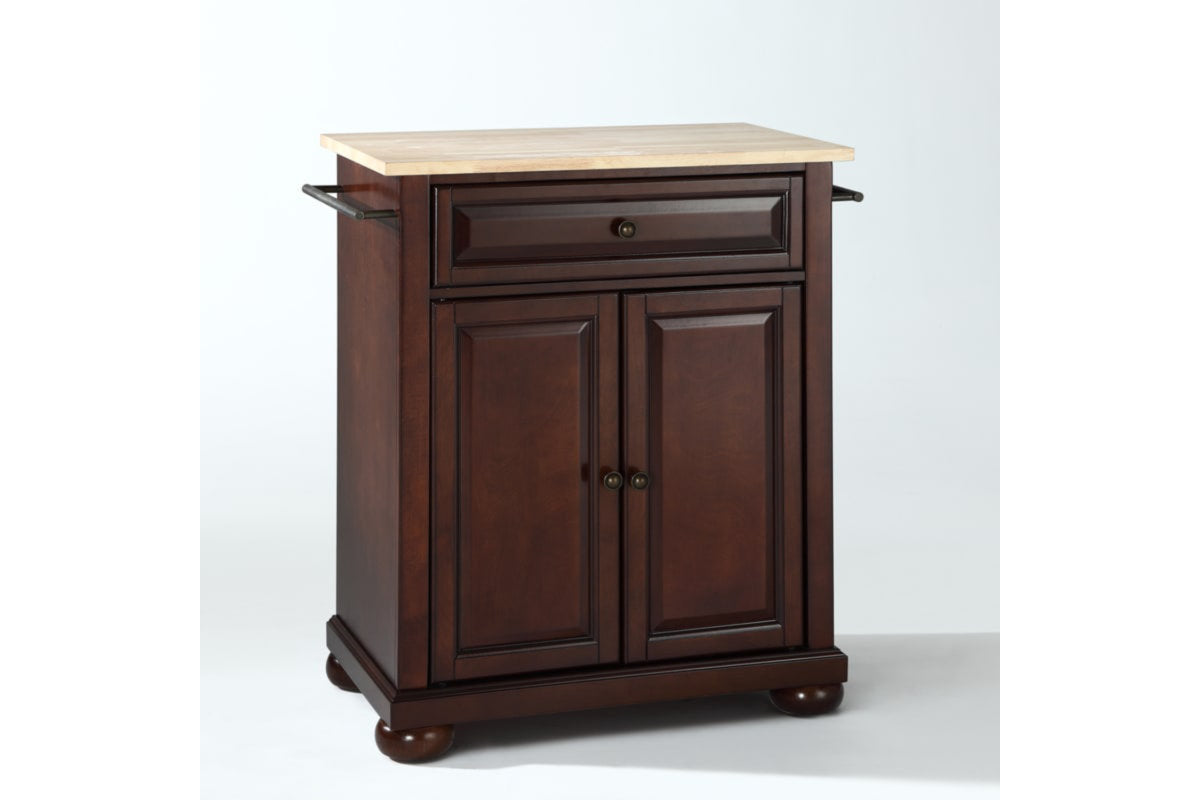 Alexandria Wood Top Portable Kitchen Island/Cart - Mahogany & Natural