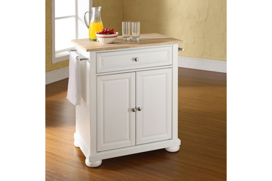 Alexandria Wood Top Portable Kitchen Island/Cart - White & Natural