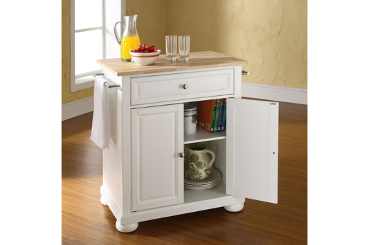 Alexandria Wood Top Portable Kitchen Island/Cart - White & Natural