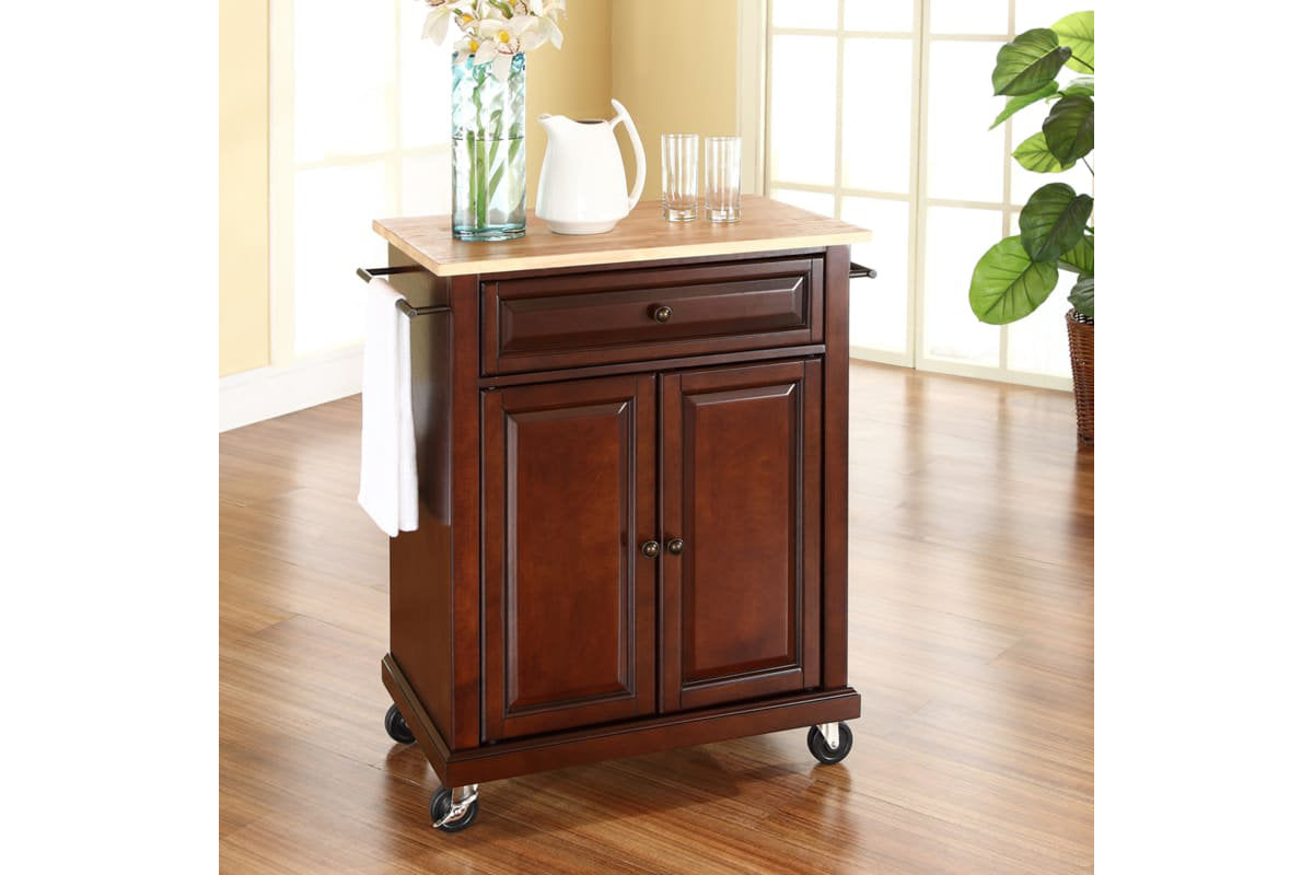 Compact Wood Top Kitchen Cart - Mahogany & Natural