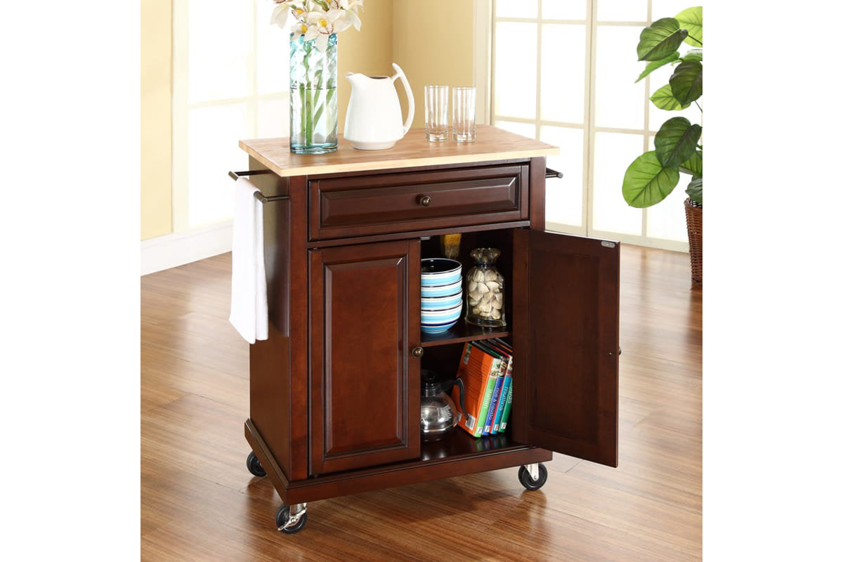 Compact Wood Top Kitchen Cart - Mahogany & Natural