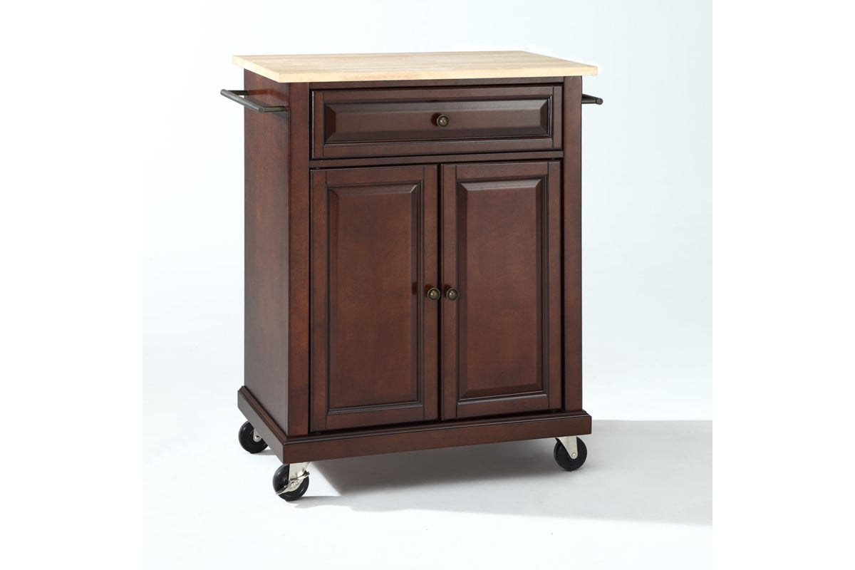 Compact Wood Top Kitchen Cart - Mahogany & Natural