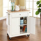 Compact Wood Top Kitchen Cart - White & Natural