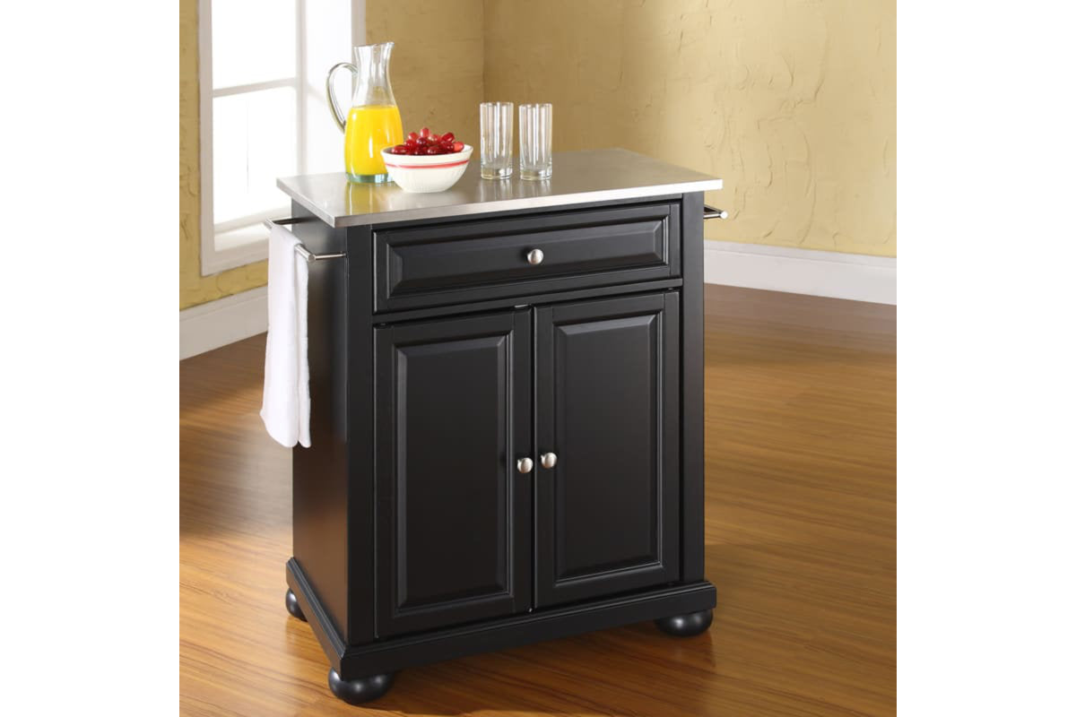 Alexandria Stainless Steel Top Portable Kitchen Island/Cart - Black