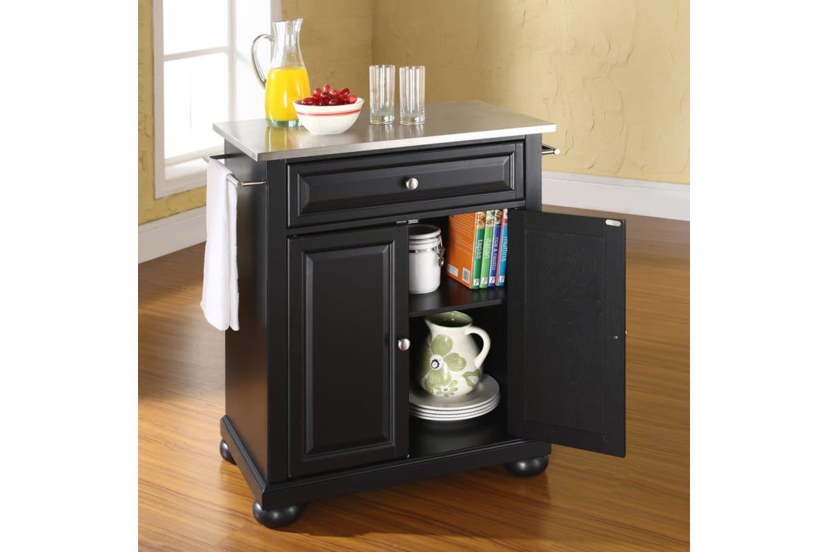 Alexandria Stainless Steel Top Portable Kitchen Island/Cart - Black