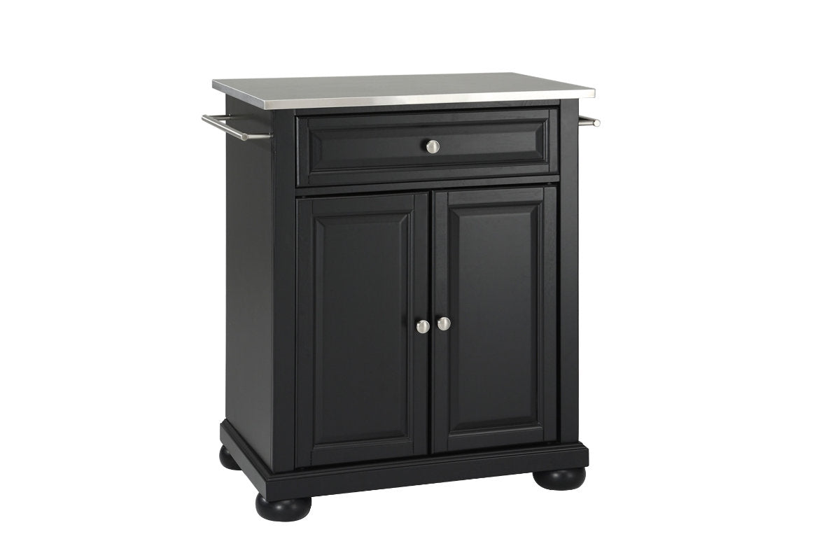 Alexandria Stainless Steel Top Portable Kitchen Island/Cart - Black