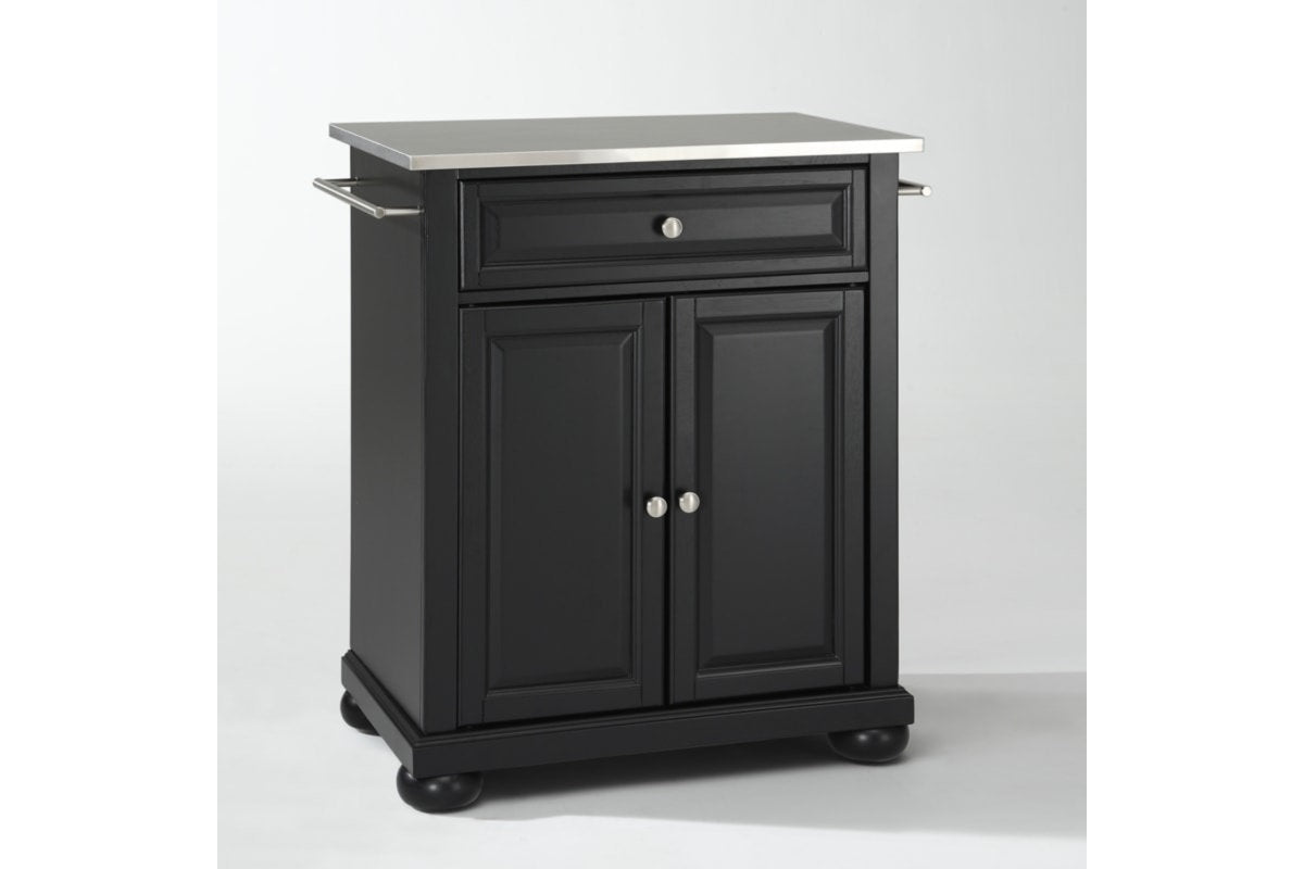 Alexandria Stainless Steel Top Portable Kitchen Island/Cart - Black